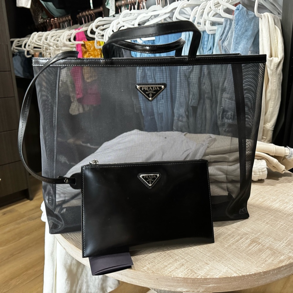 Authentic Prada mesh large tote bag/ purse/ handbag with wallet